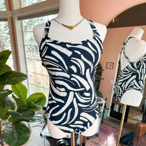 Hurley Navy & White Abstract Print One-Piece Swimsuit (L)